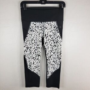 Athleta Leggings Women Small Petite Pants Black White Capri Animal Print Workout